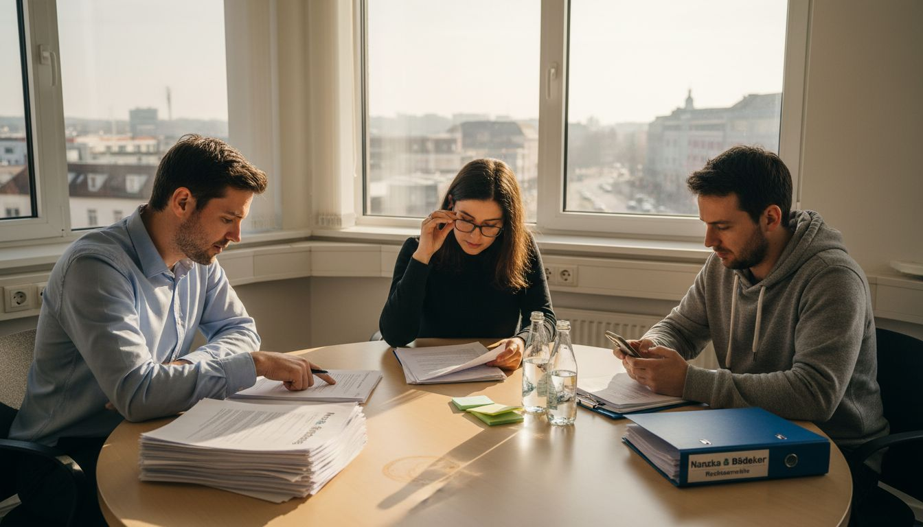 Ein Zeitarbeiter prüft seine Arbeitsverträge in einem ruhigen Besprechungsraum.