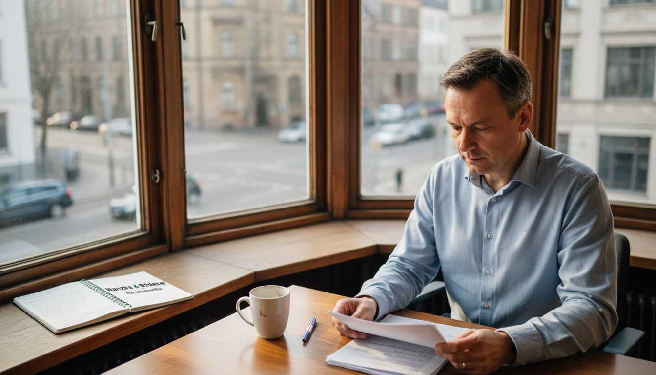 Am Schreibtisch nimmt der Personaldisponent den Vertrag genau unter die Lupe.