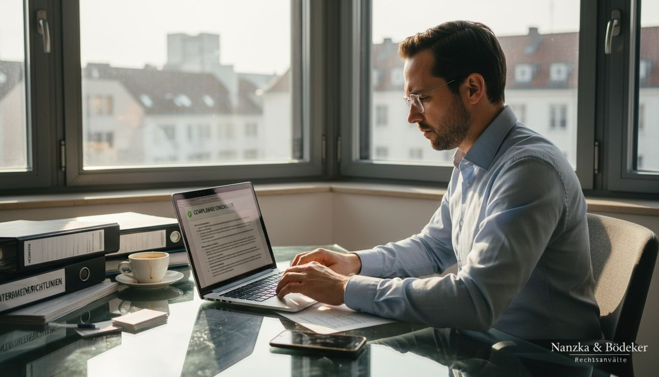 Die Personalverantwortliche prüft die Unterlagen zur Einhaltung der gesetzlichen Vorgaben bei Zeitarbeit.