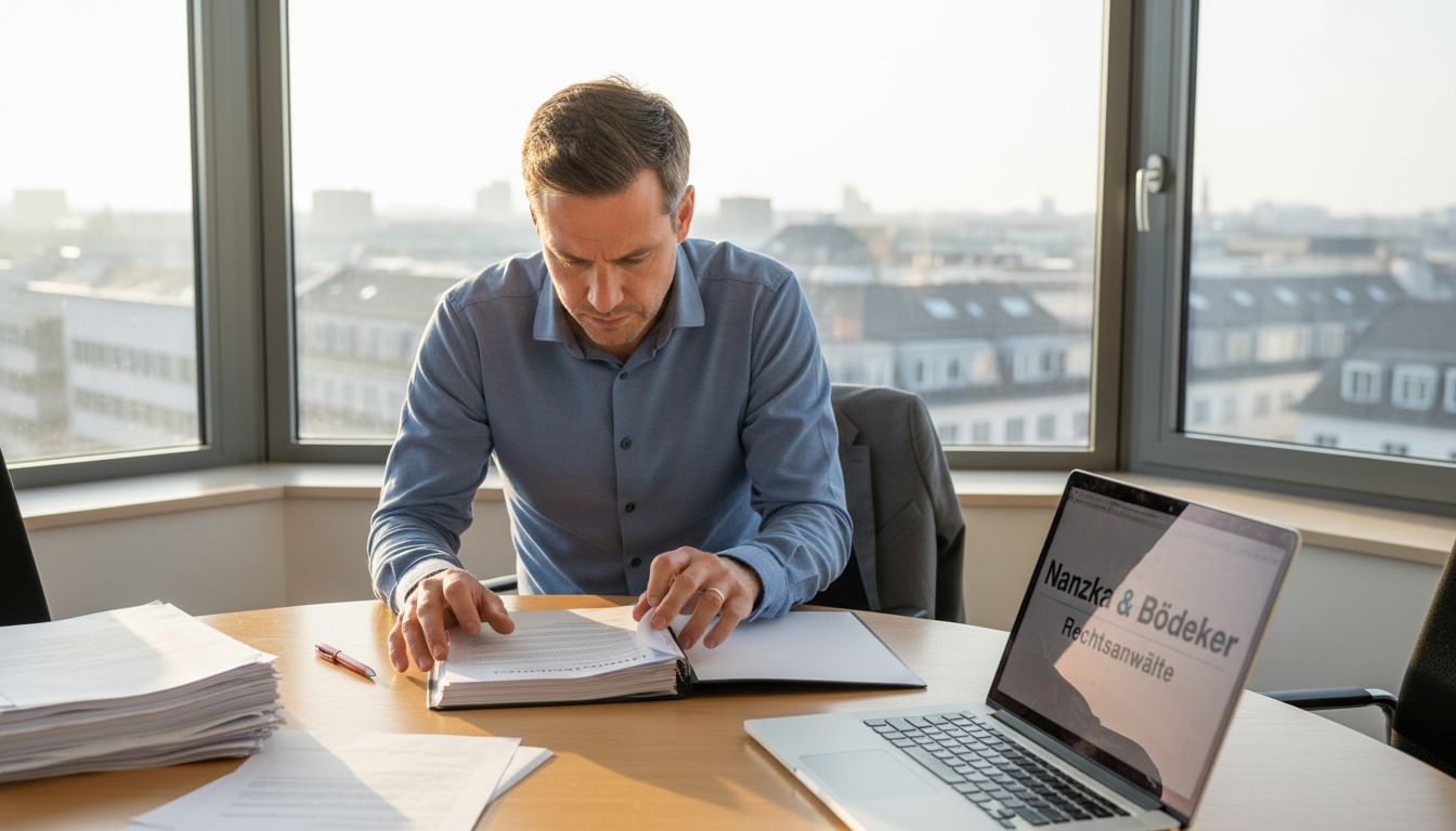 Eine Personalmanagerin prüft im Büro die Unterlagen eines Mitarbeiters.