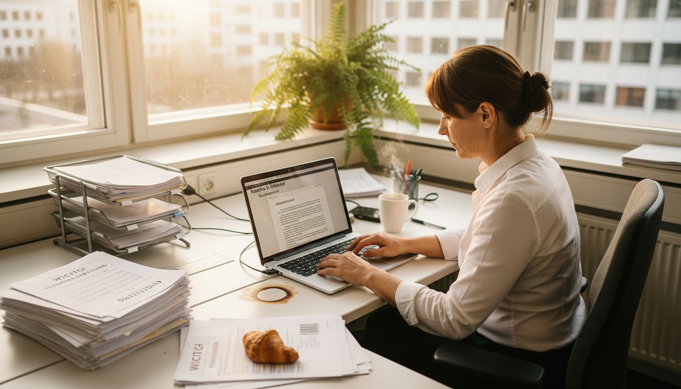 Der Personalmanager prüft den Vertrag mit der Zeitarbeitsfirma.