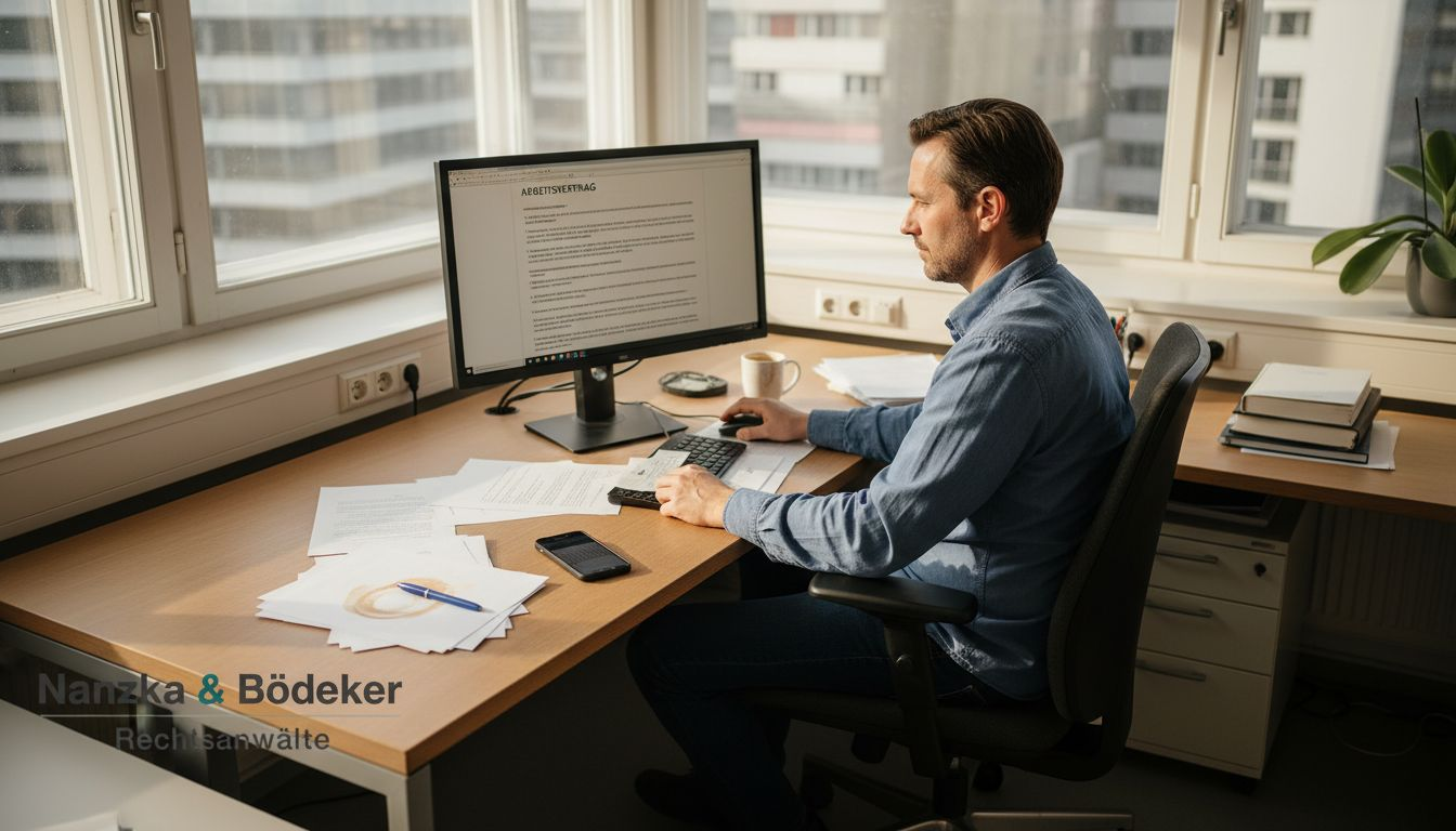 Ein Mitarbeiter bereitet im Büro Vertragsunterlagen vor.