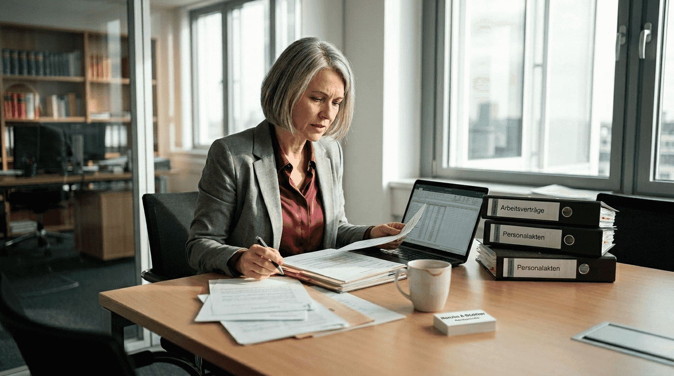 Das HR-Team sichtet Bewerbungsunterlagen gemeinsam am Konferenztisch.
