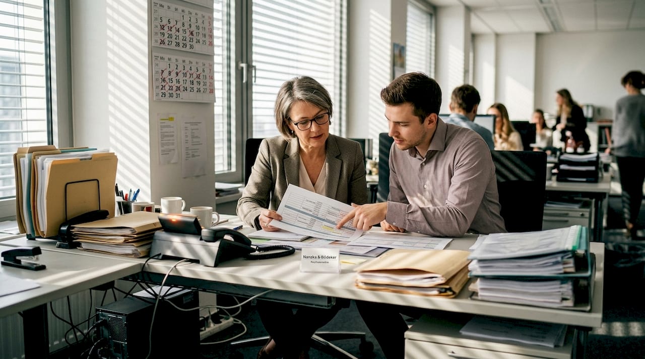 Der Personalmanager bespricht gemeinsam mit einem Kollegen die Einsatzpläne der Mitarbeiter.