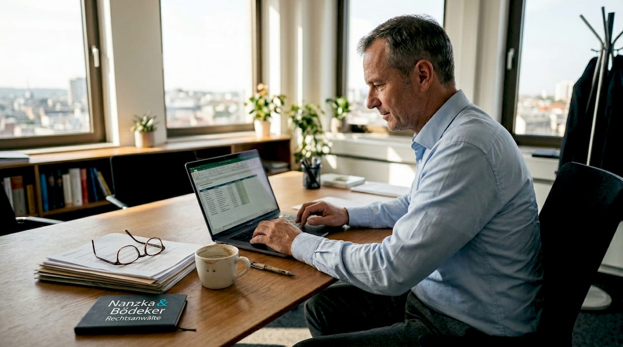 Der Personalchef sitzt an seinem Schreibtisch und erledigt Büroarbeiten.