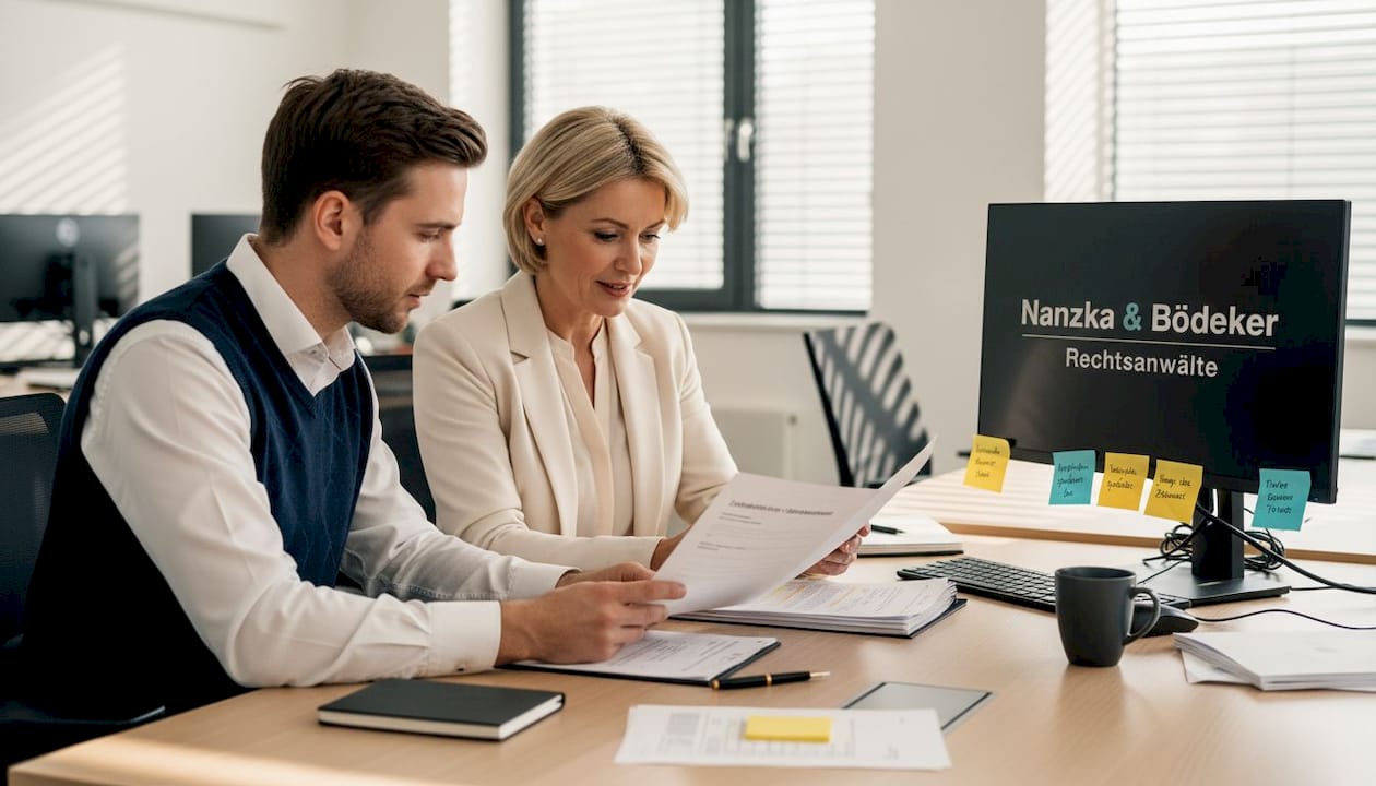 Die Teamleiterin bespricht die Aufsichtspflichten gemeinsam mit einem Kollegen.