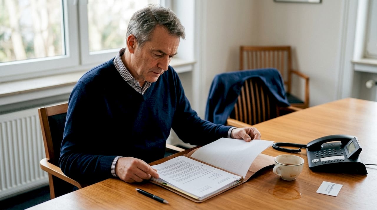 Ein Personaldienstleister überprüft im Büro die Unterlagen seiner Mitarbeitenden.