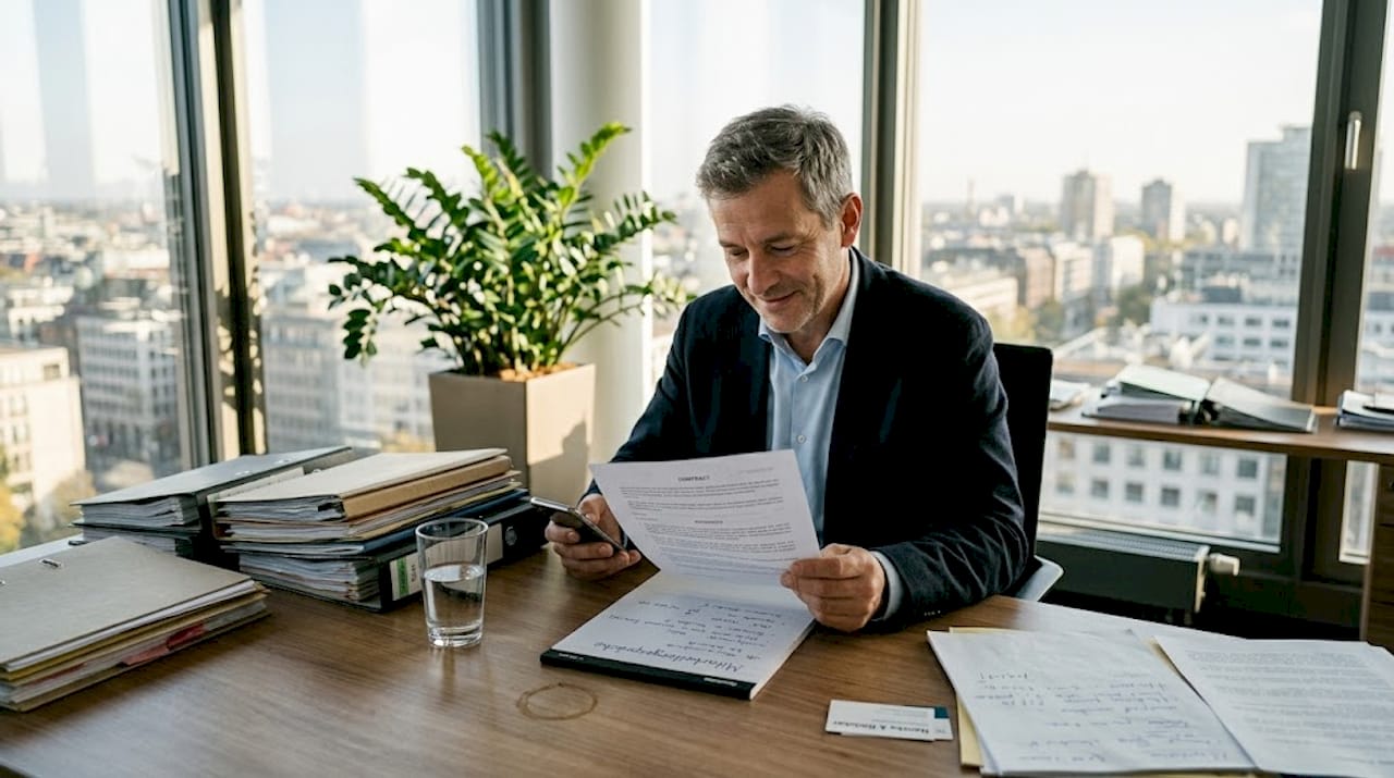 Personalleiter prüft einen Vertrag für Zeitarbeit