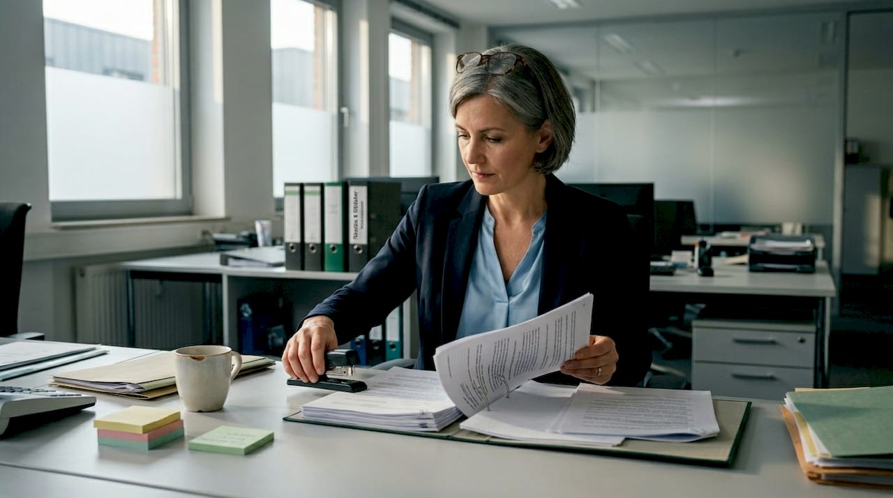 Personalverantwortliche, die Unterlagen für einen bevorstehenden Gerichtstermin zusammenstellen