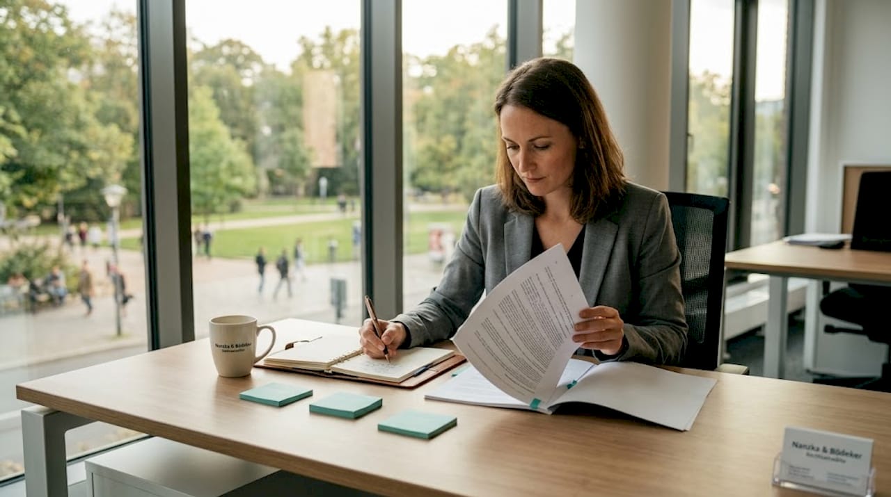 Ein Personaler prüft interne Unterlagen am Arbeitsplatz.