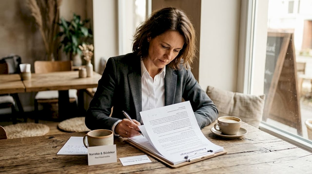 Eine Person aus dem Personalwesen überprüft am Schreibtisch sorgfältig neue Arbeitsverträge.