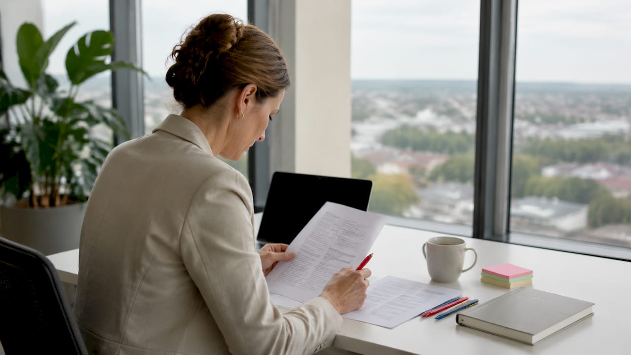 Im Büro nimmt sich eine Mitarbeiterin die befristeten Arbeitsverträge zur Durchsicht vor.