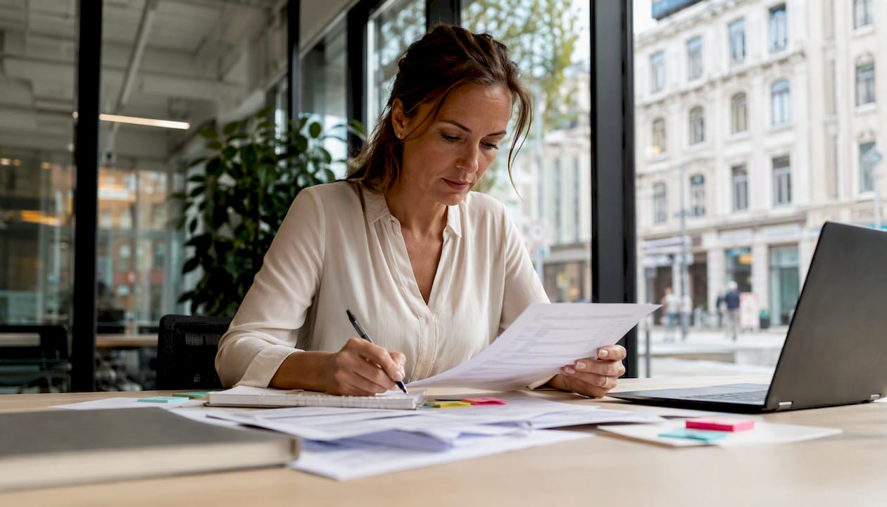 Personalreferent prüft die rechtlichen Unterlagen zur Arbeitnehmerüberlassung