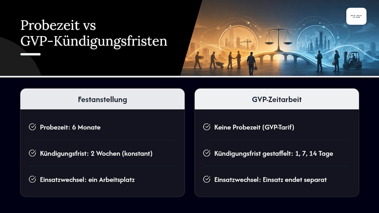 Gegenüberstellung der Kündigungsfristen in der Zeitarbeit und Festanstellung